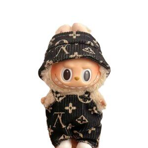 Designer Hat Suspenders Clothing Outfit For Labubu Black Clothes Accessories